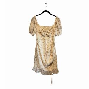 Windsor Et Clet Cream and Brown Floral Ruched Dress Size Small